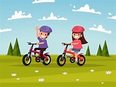 Premium Vector | Cycling. boy and girl go for a drive on bicycles on ...