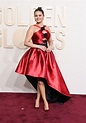 Selena Gomez Sees Red in Armani Privé Dress at Golden Globes 2024