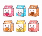 Premium Vector | Cute happy funny flavored milk set