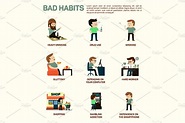 Infographic of popular bad habits | Icons ~ Creative Market