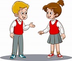 vector illustration of boy and girl students talking to each other ...