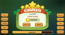 Game ui Level complete menu pop up with stars score and buttons 550649 ...