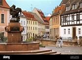Dieses Foto zeigt die Ringelnatz Brunnen auf dem Marktplatz in Wurzen ...