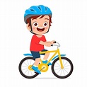 Premium Vector | Happy cute kid boy riding bike smile