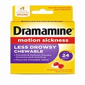 Dramamine All Day Less Drowsy Motion Sickness Relief, 12 Chewable Tablets, Raspberry Cream ...