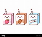 Cute cartoon milk box characters: strawberry, chocolate and regular ...