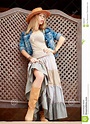 Beautiful Woman in Cowboy Wild West Style, Cowboy Hat and Jeans Jacket ...
