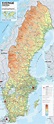 Grande mapa físico de Suecia con carreteras, ferrocarriles y ciudades ...