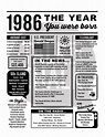 1986 the Year You Were Born PRINTABLE Last Minute Gift - Etsy