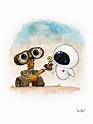 Wall-E and EVE Inspired Watercolor Print | Etsy | Cartoon wallpaper ...