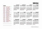 2024 Year Calendar Word Template With Holidays - Free Printable Templates