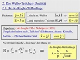 PPT - 2. Die Welle-Teilchen-Dualität 2.1. Die de-Broglie-Wellenlänge ...