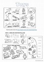 Toys worksheet with listening tasks: Português PLE apostilas pdf & doc