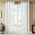 Topfinel White Sheer Curtains 84 Inches Long Gray Embroidered Diamond ...