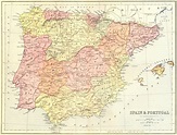 SPAIN. & Portugal 1870 old antique vintage map plan chart