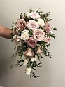 Dusty pink roses cascading bridal bouquet. | Flower bouquet wedding ...