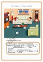 THERE IS/ THERE ARE: IN THE LIVING ROOM: prepositions - ESL worksheet ...