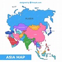 Mapa del continente de asia con diferentes colores | Vector Premium
