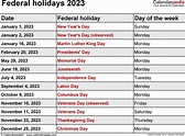 2023 Federal Holiday Calendar Usa – Get Calendar 2023 Update