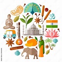 Traditional Indian symbols in a flat style. India vector icons in the ...