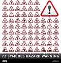 Dreieckige Warnung Gefahrensymbole. Große rote Set, Vektor-illustration ...