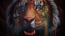 Download Wallpaper Tiger, Graffiti, Street Art, Wall, Colorful - Tiger ...