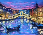Venice night original oil painting on canvas, artwork of Venice Italy ...