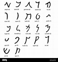 Hand drawn ancient aramaic alphabet , font set, black isolated on white ...