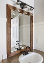 How to Add a DIY Wood Frame to a Bathroom Mirror | Wood framed bathroom ...