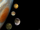 JUPITER AND FOUR OF HER MOONS, CALLISTO, EUROPA, GANYMEDE ...