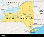 New York State (NYS), political map, with capital Albany, borders ...