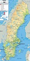 Large detailed physical map of Sweden with all roads, cities and ...