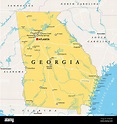 Georgia, GA, political map, with capital Atlanta and largest cities ...