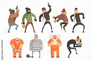 Criminals And Convicts Funny Characters Set. Cartoon Fun Style Vector ...