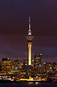 Skyline of Auckland featuring the Sky Tower (the tallest free-standing ...