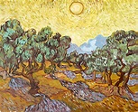 "Olivos con cielo amarillo y sol" de Vincent Van Gogh. | Van gogh olive ...