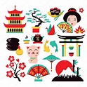 Japan symbols set — Stock Vector © macrovector #52853473