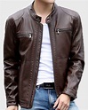 Mens Dark Brown Casual Leather Jacket - Danezon