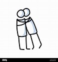 Drawn stick figure of 2 friends hugging. Support of young people ...