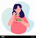 mujeres embarazadas comiendo ensalada de alimentos saludables con ...
