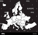 Mapa de Europa con los países ilustración en blanco y negro Imagen ...