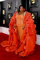 Lizzo Wore Red Flower Cape and Dress on 2023 Grammys Red Carpet