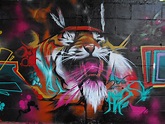 Fond d'écran : La peinture, tigre, graffiti, art de rue, mural, 2010 ...