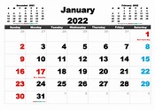 Free Printable January 2022 Calendar PDF PNG Image