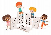 Niño de dibujos animados jugando con dominó | Vector Premium