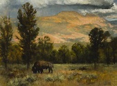 Lot - Earl Carpenter, (b. 1931 Flagstaff, AZ), Buffalo in a landscape ...