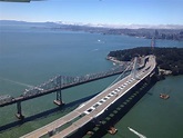 View of the old and new Bay Bridges from my flight today : sanfrancisco