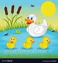 Mother duck with ducklings on lake Royalty Free Vector Image