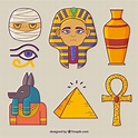 Colección de símbolos y dioses de egipto dibujados a mano | Vector Gratis
