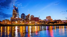 Downtown Nashville, Tennessee Cityscape Skyline Across The Cumberland ...